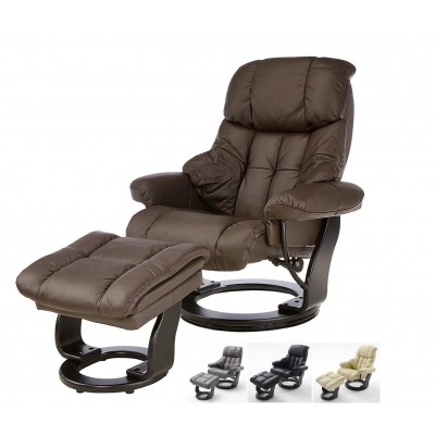 Calgray Black Leder Classic Relax Sessel mit Hocker 